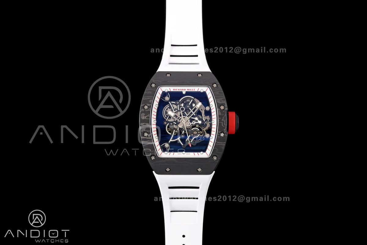 RM055 Black NTPT A9F 1:1 Best Edition White/Red Inner Bezel on White Rubber Strap RMUL2 Free Sprung